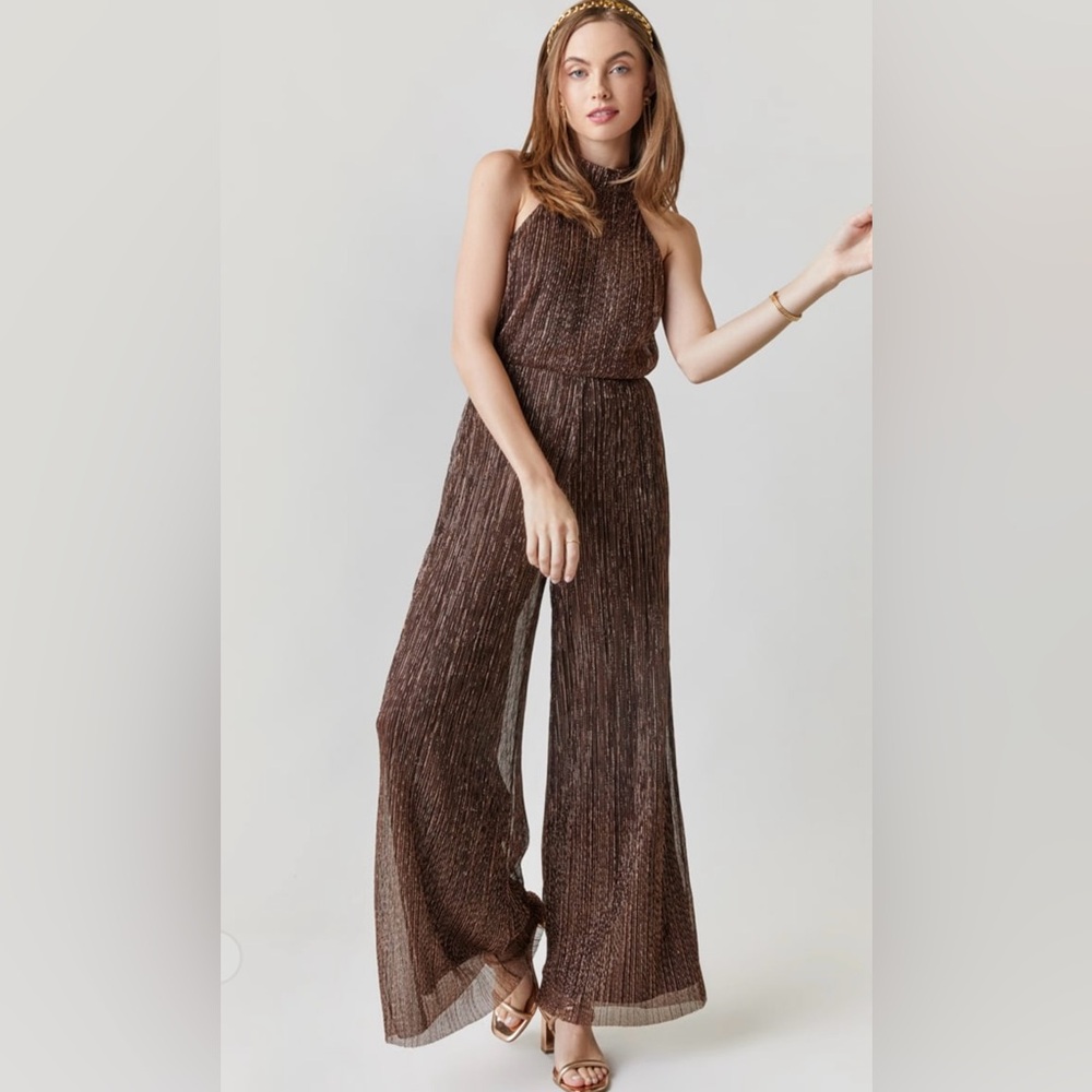 Francesca’s Blue Rain Sienna Shimmer Jumpsuit, Small